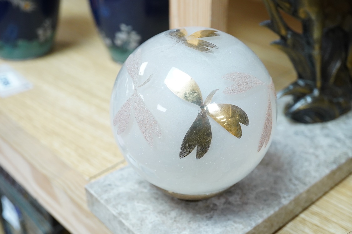 A French Art Deco gilt metal and marble ‘deer’ lamp, 30cm long